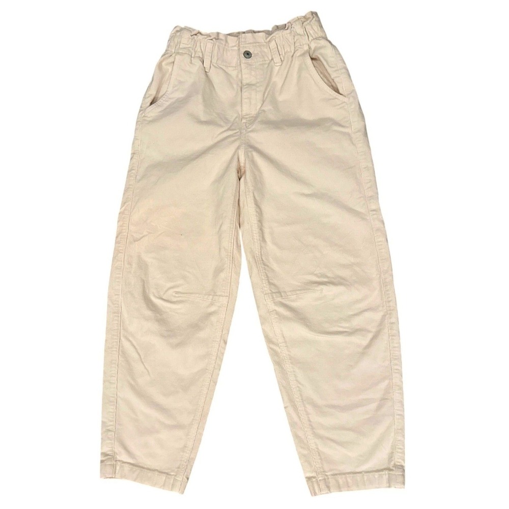 American Eagle Stretch‎ Barrel Corduroy Pant Paper Bag Cream High Waist Size 0